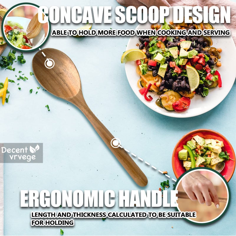 Decent Vrvege Wood Spoon, Healthy Acacia Wooden Cooking Spoons, Durable Kitchen Serving Spoon Scooper, Non Scratch Wood Ladle Tableware For Cooking, Serving Salad, Stirring Soup, Easy to use - Image 1